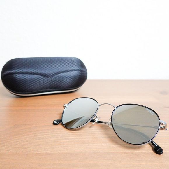 Carrera Round Metal Polarized Sunglasses Silver Black - Picture 2 of 8